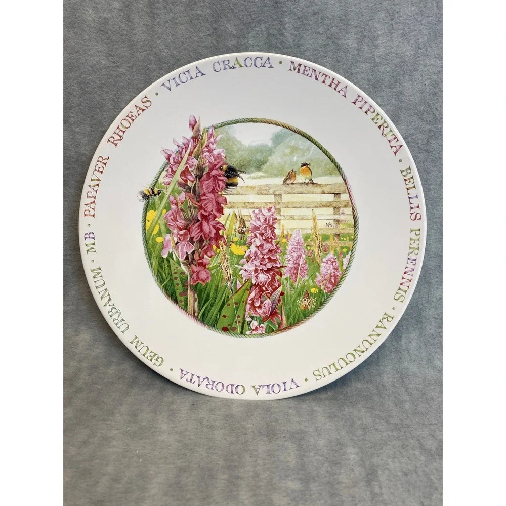 Wildflower Meadow Decorative Plate by Magdalen Bonham Birds Bees Flowers